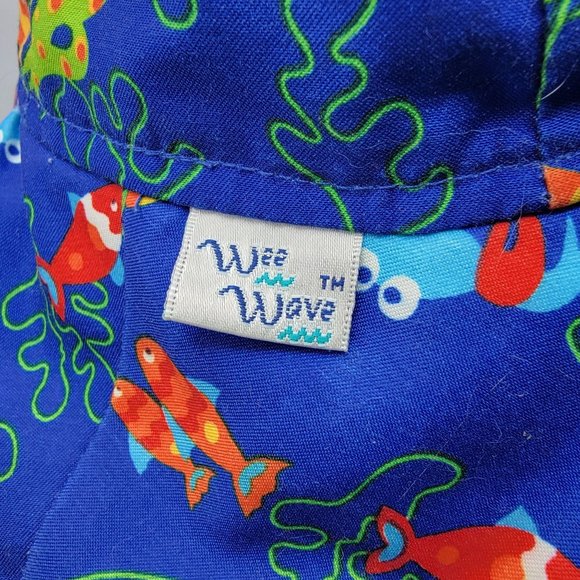 Wee Wave Floppy Blue Sun Hat Cap Ocean Beach Submarine Fish Squid Octopus - Picture 5 of 8